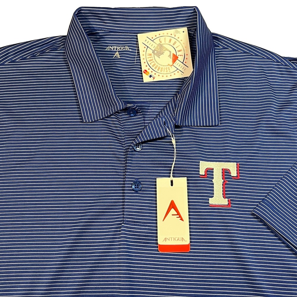 Texas Rangers Antigua Blue Striped Performance Golf Polo Shirt Mens Size XL